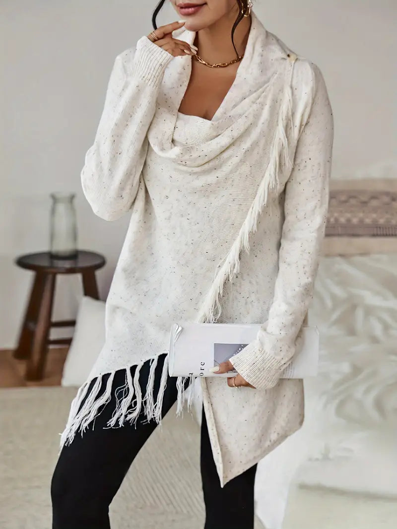 Klassieke Cardigan met Kwastjes en Kraag Warm en Stijlvol