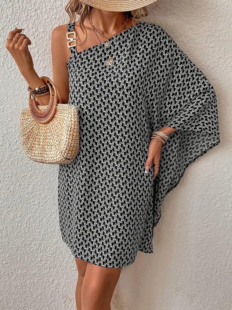 Vrouwelijke Jurk met Asymmetrische Halslijn en Leuke Print - StudioMarella