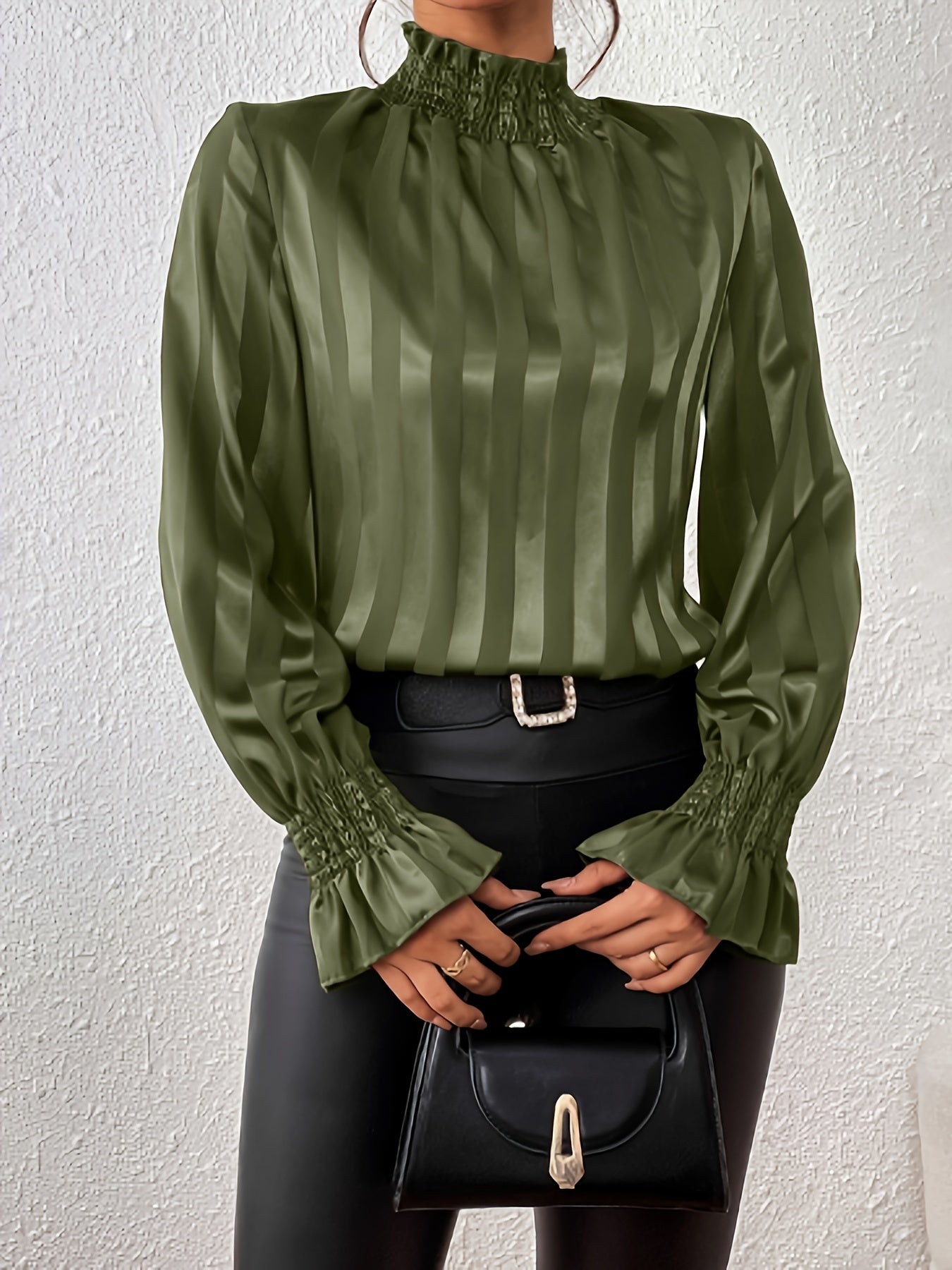 Dames Blouse Lange Mouwen Satijn Plooirokje Stijl