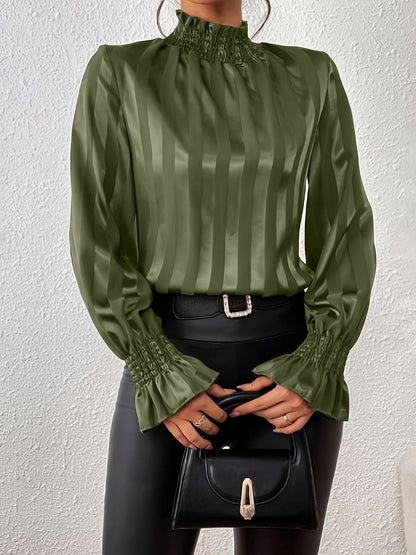 Dames Blouse Lange Mouwen Satijn Plooirokje Stijl
