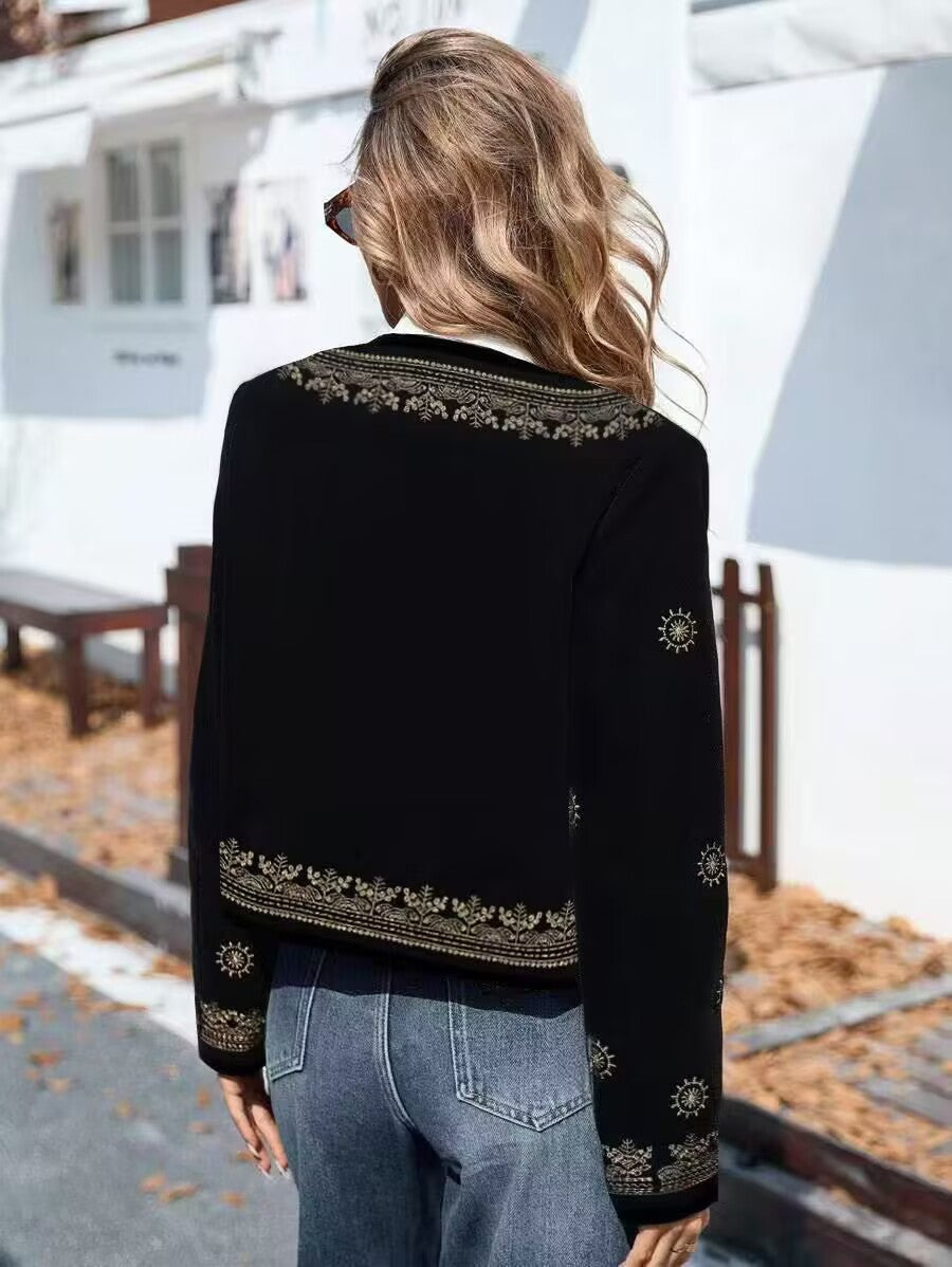 Dames Jasje Velvet Bruin Geborduurd Stijlvol