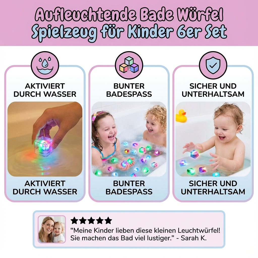 Lichtgevende Badkubus voor Kinderen 6-Delig Set – Watergeactiveerd Speelgoed