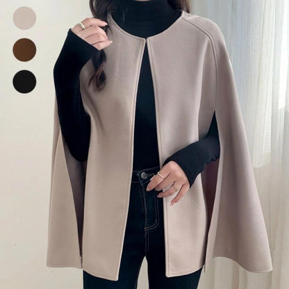 Dames Cape Jas Zwart Wol Wollen Elegante Stijl