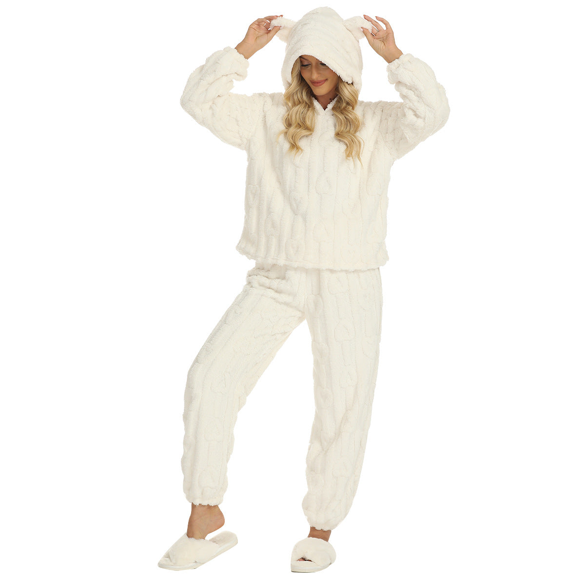 Dames Pyjama Set Zacht met Oortjes Hartjes Teddylook