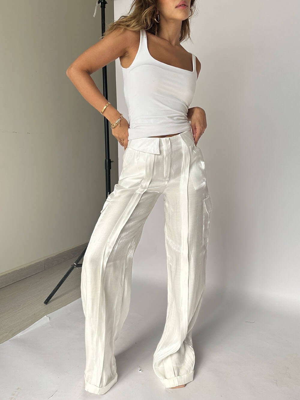 Vrouwen Glitter Pantalon Wijd Met Taille Band