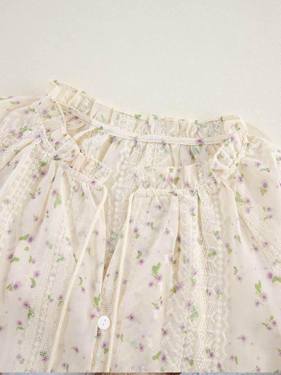 Vrouwelijke Blouse Met Geborduurde Kant en V-Hals