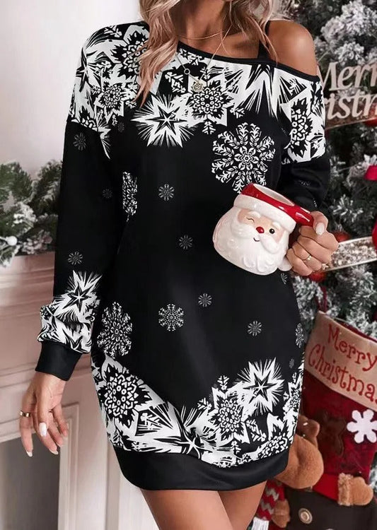 Kerstjurk Sneeuwvlokken Print Rood Groen Feestelijke Jurk - StudioMarella