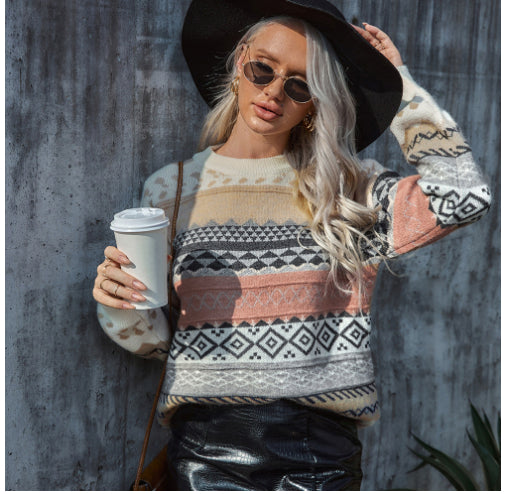 Dames Trui Gebreid Warm Aztec Patroon