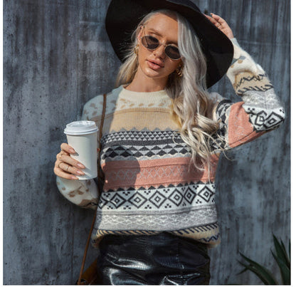 Dames Trui Gebreid Warm Aztec Patroon