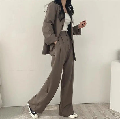 Dames Blazer Set met Rechte Broek Elegante Outfit