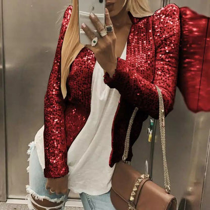 Dames Glitterjasje Blazer met Pailletten en Vulling Feestelijk