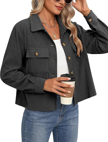 Dames Corduroy Jas Kort Bruin Trendy Model