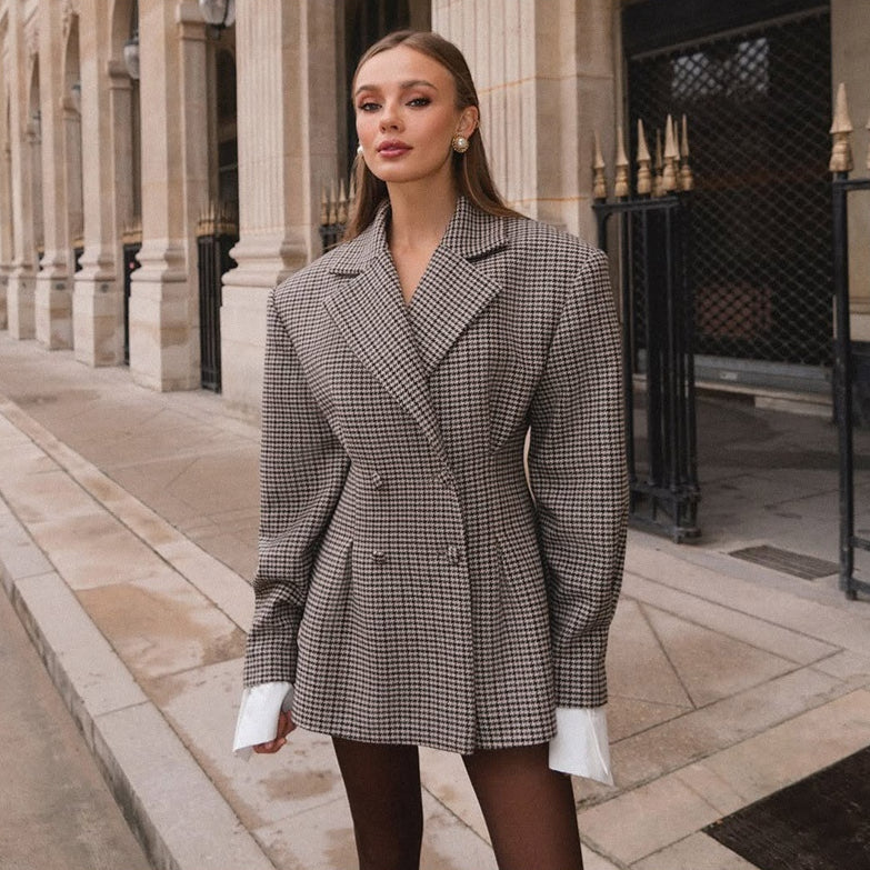 Dames Blazer Geruit Stijlvol met Plooien en Chic Design - StudioMarella