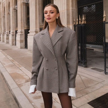 Dames Blazer Geruit Stijlvol met Plooien en Chic Design - StudioMarella