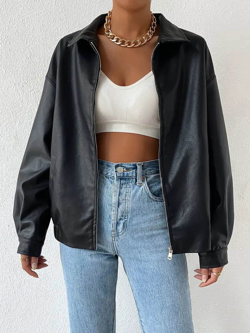 Vegan Leren Damesjas Zwarte Tussenjas Trendy - StudioMarella