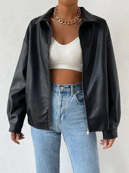 Vegan Leren Damesjas Zwarte Tussenjas Trendy - StudioMarella