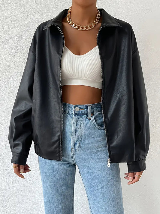 Vegan Leren Damesjas Zwarte Tussenjas Trendy - StudioMarella