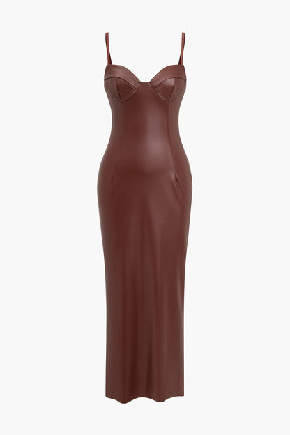 Zwart Leren Maxikleed Elegante Vrouwelijke Stijl