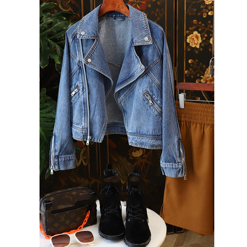 Dames Bikerjas Denim Met Ritsen en Stoere Streetwear Look
