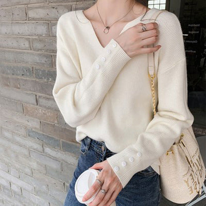 Dames Trui Oversized met V-Hals en Knoopjes Comfortabel