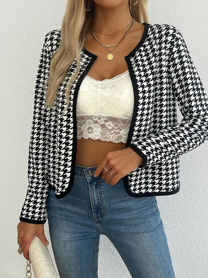 Damen Jasje Houndstooth Patroon Open Voorkant