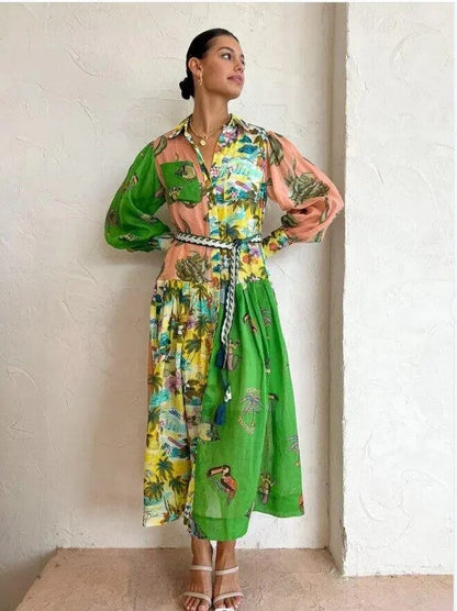 Vrouwelijke Jurk Met Bloemenprint Polokraag Dameskleding