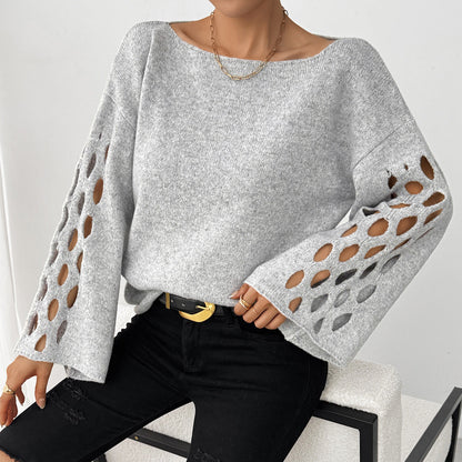 Dames Hals Sweater met Opengewerkte Mouwen Elegant en Stijlvol