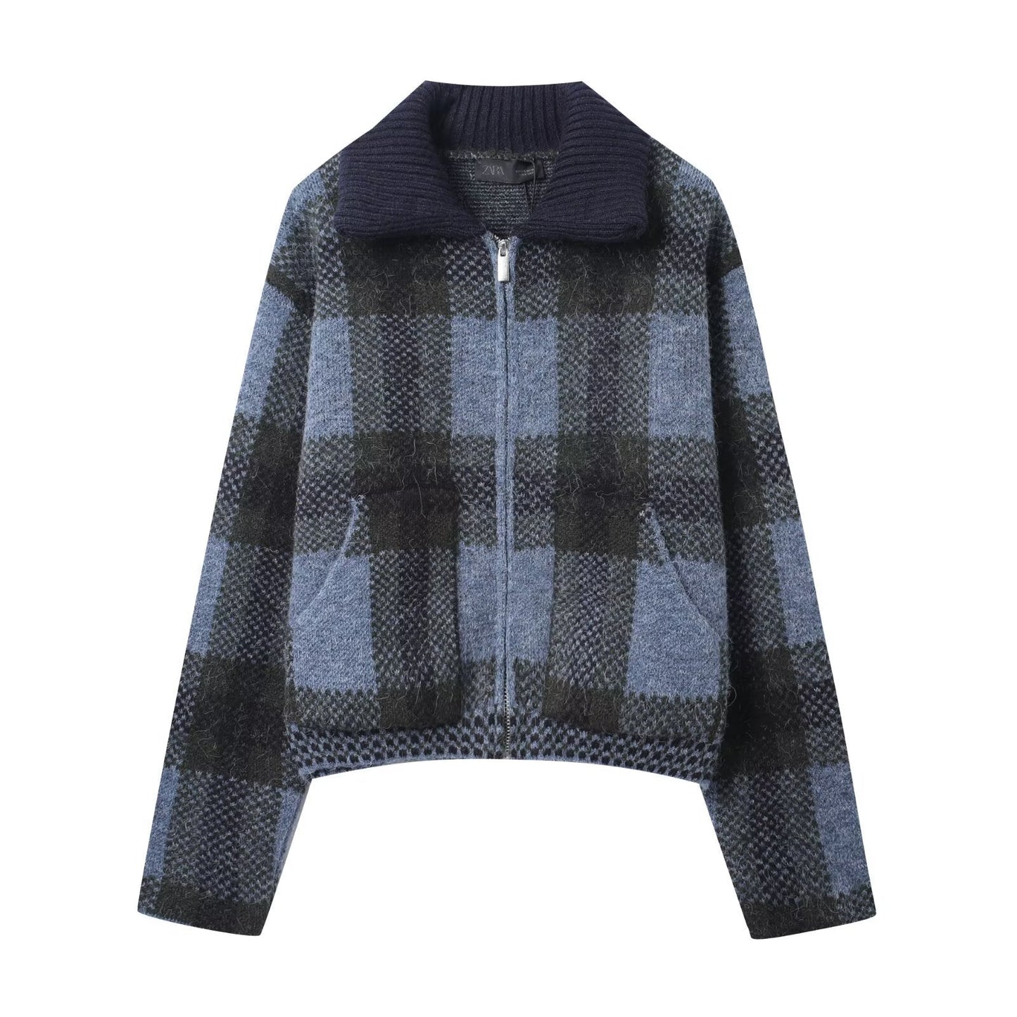 Dames Jas Kort Geruit Met Rits Stoer Design
