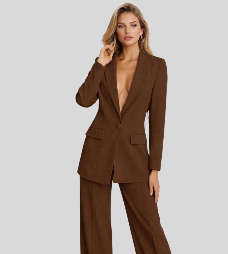 Dames Linnen Colbertrandige Broek Set Regular Fit