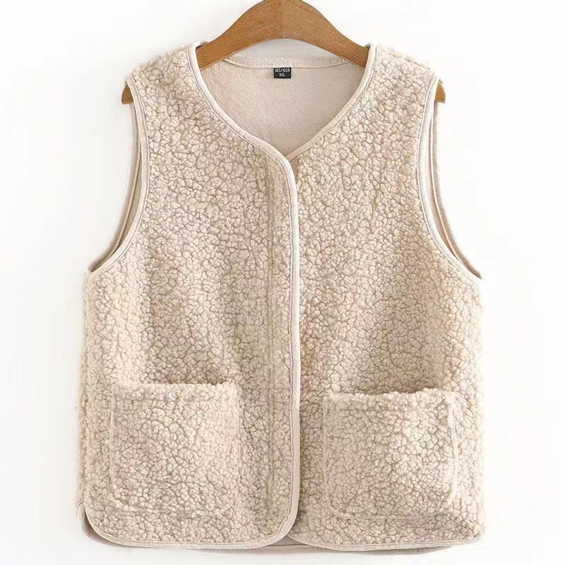 Dames Teddyjas Plus Size Warm en Zachte Bodywarmer met Zakken