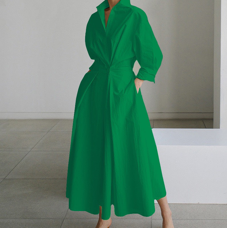 Dames Jurk Overhemdkraag Elegante Korte Mouw