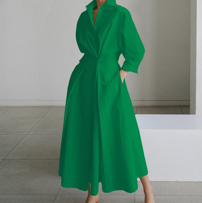 Dames Jurk Overhemdkraag Elegante Korte Mouw