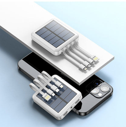 Draagbare Zonne-Energie Powerbank met LED-Zaklamp en Meerdere Oplaadpoorten – Ideaal voor Outdoor, Camping en Noodgevallen