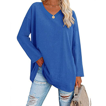Dames T-shirt Lange Mouwen Oversized Casual V-hals