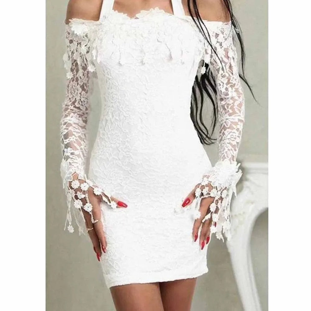 Witte Kanten Zomerjurk Off-Shoulder Midi Jurk voor Vrouw