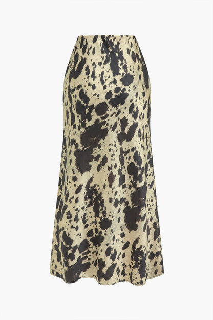 Satijn Midirok Hoge Taille Koeienvacht Print