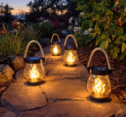 Oplaadbare LED-Lantaarn met Touwgreep en Lichtsensor – Decoratief Tafellampje voor Binnen en Buiten