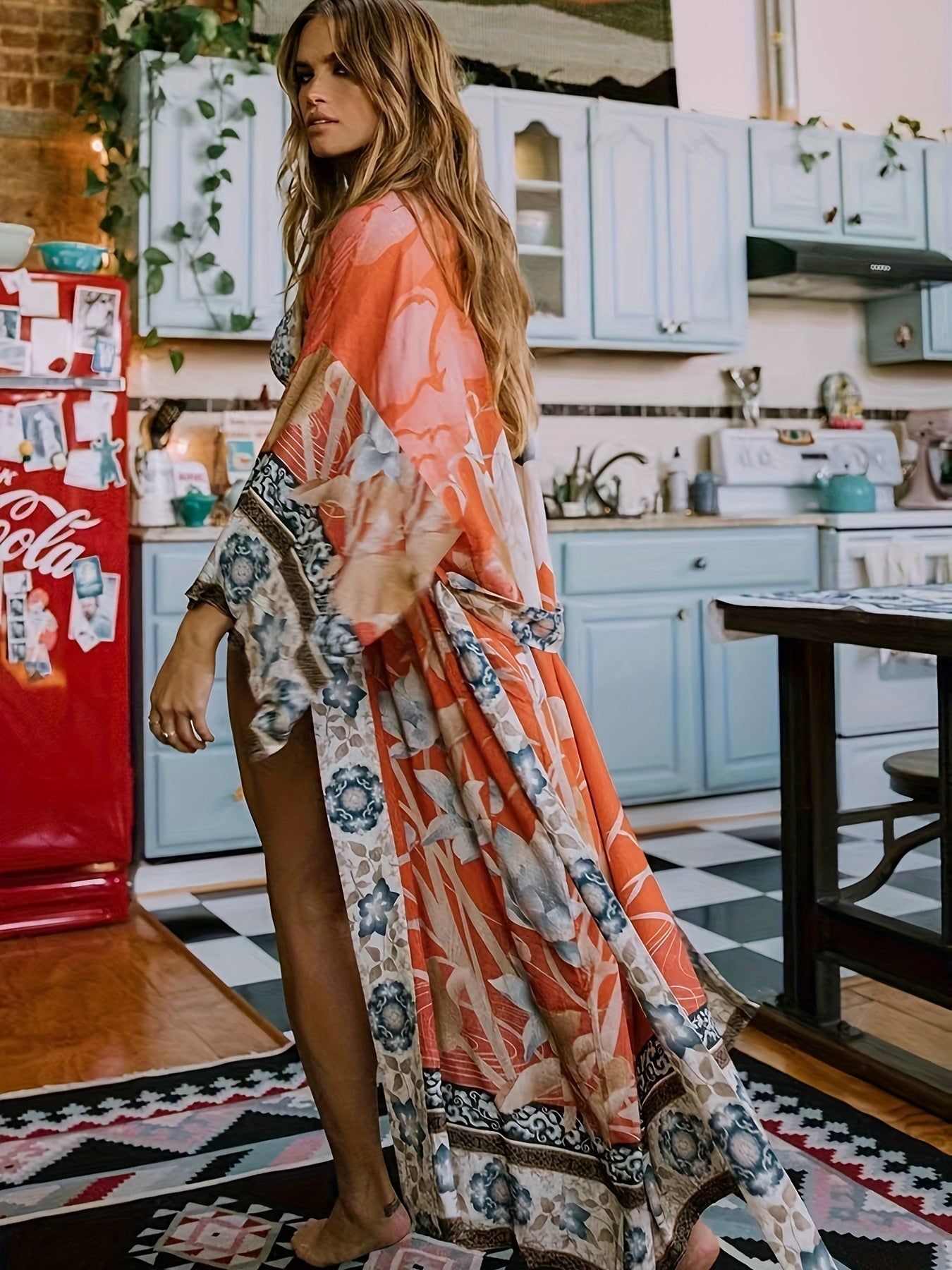 Lange Kimono Dames Bloemenprint Zomerjurk