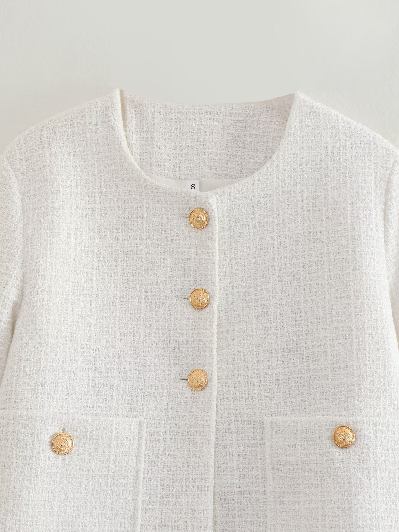 Dames Jas Bouclé Luxe Gouden Knopen