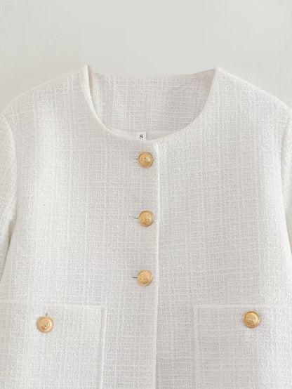 Dames Jas Bouclé Luxe Gouden Knopen