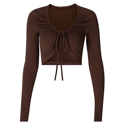 Dames Top Met Lange Mouwen Strik Detail Slank Fit