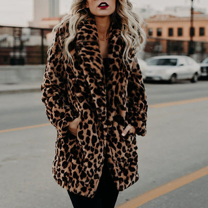 Dames Faux Fur Jas Leopard Print Luxe Blancha → Dames Faux Fur Jas Leopard Print Luxe Jas