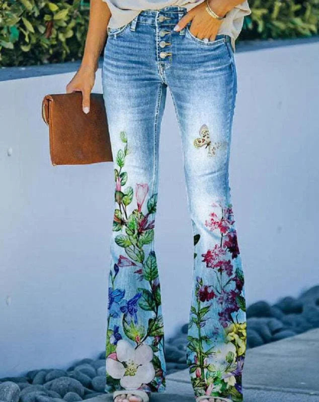 Vrouwelijke Jeans Broek Bloemenprint Zomercollectie