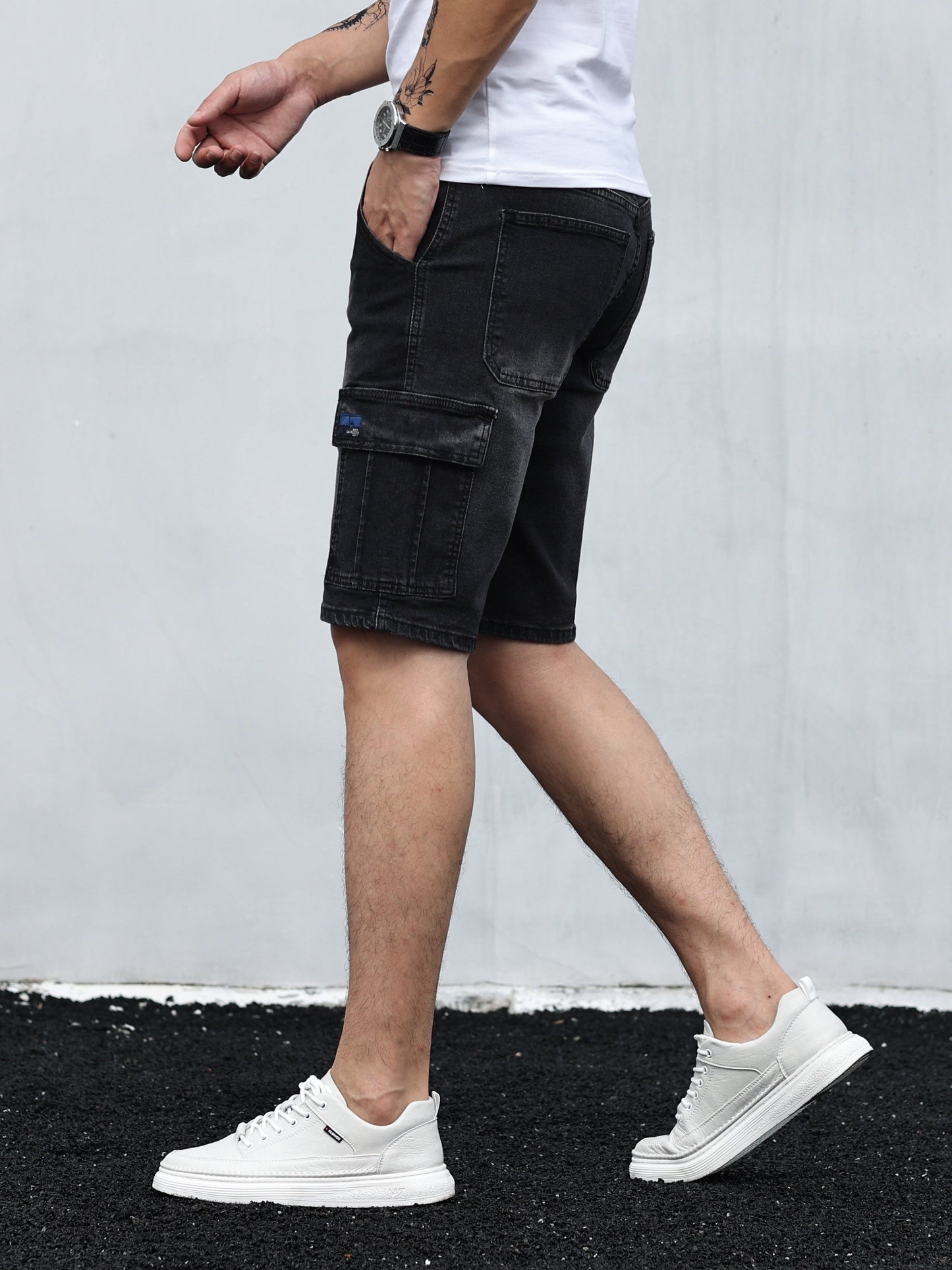 Heren Cargo Shorts Giel Blauw Denim Zomerbroek