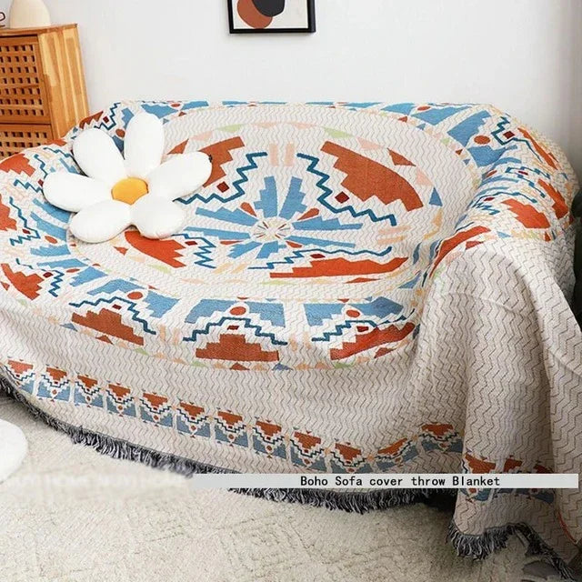 Gooi Deken Jacquard Geweven Franjes Kleurrijk Katoen Polyester Warm Zacht