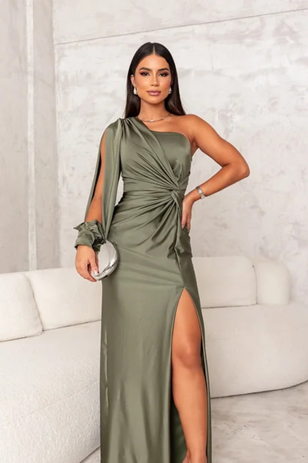 Elegante Maxi Jurk voor Bruiloft met Een Schouder en Split
