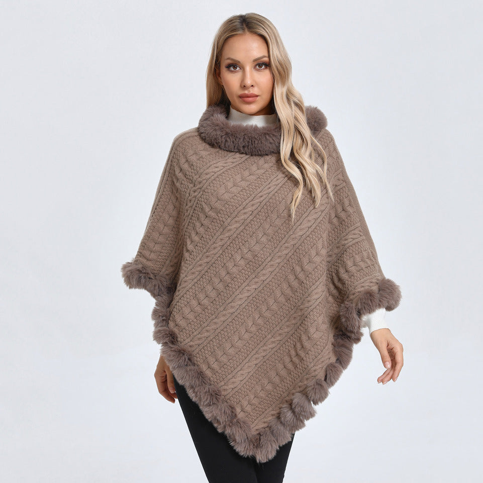Dames Sjaal Cape met Kunstbont Kraag Gebreid Warm