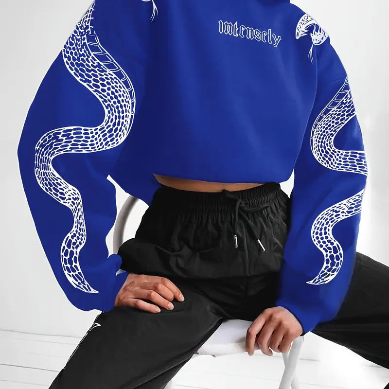 Dames Hoodie Kort Slangen Print Casual Mode