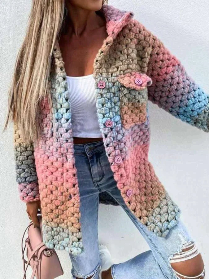 Wollen Jas Vrouw Kleurrijk Warme Wintercoat