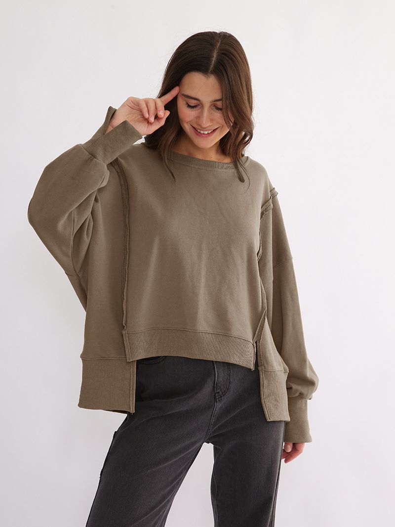 Dames Sweater Warme Losse Trui met Rauwe Boorden